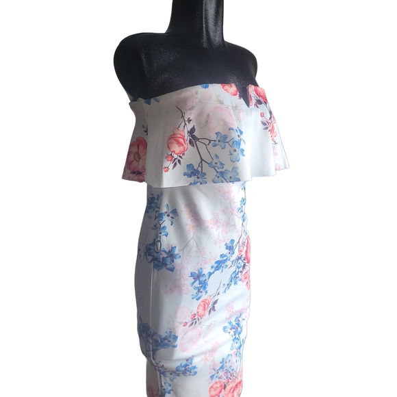 Suzy Shier Floral Off Shoulder Fitted Pencil Dress S - Picture 3 of 7